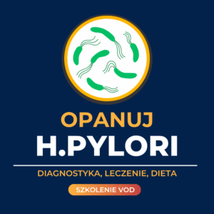 Okładka kursu online "Opanuj H.pylori – diagnostyka, leczenie, dieta" autorstwa Michała Andrulewicza.