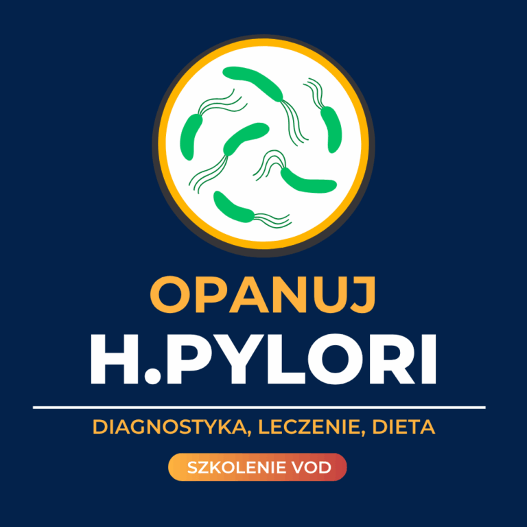 Okładka kursu online "Opanuj H.pylori – diagnostyka, leczenie, dieta" autorstwa Michała Andrulewicza.