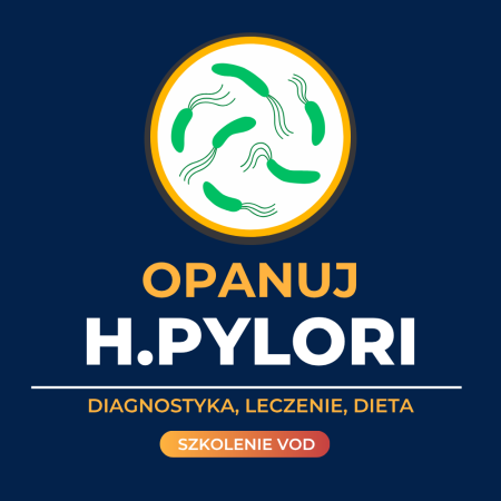 Okładka kursu online "Opanuj H.pylori – diagnostyka, leczenie, dieta" autorstwa Michała Andrulewicza.